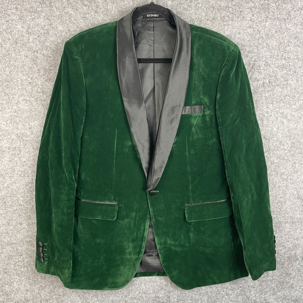 Kudoro Velvet Dinner Tux Jacket Blazer Mens Small Green Shawl Collar Formal